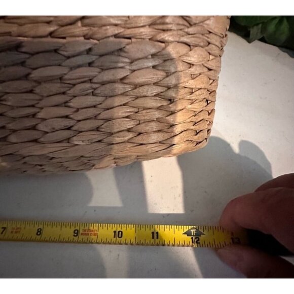 Woven Straw Handbag With Pink Floral Fabric & Braided Handles - Picture 5 of 9